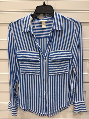 H&M Blue and White Striped Shirt size 2